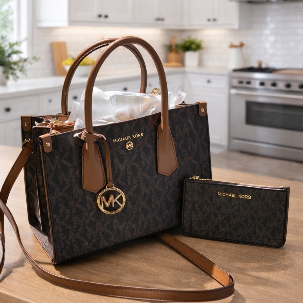 Michael Kors Dark Brown Satchel and Wallet Set